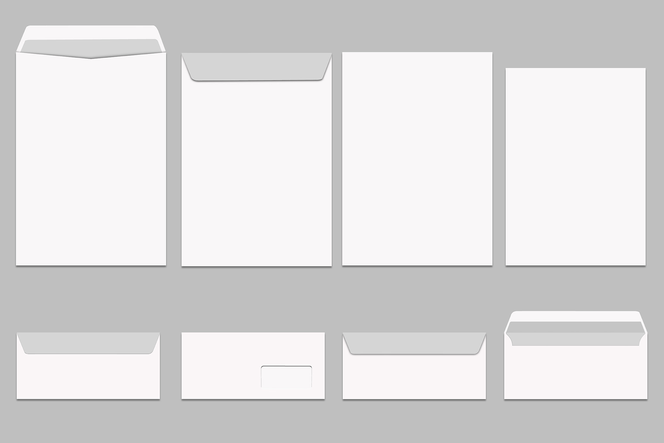 Set of Blank white A4 letter and envelope front view.